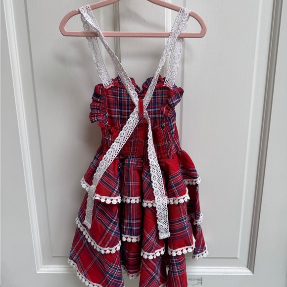 Girls 3T Red Blue White Buffalo Plaid Ruffle Sleeveless Dress - Picture 4 of 5